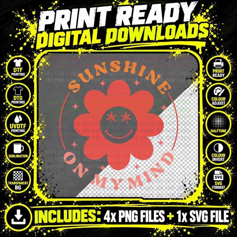 Sunshine on My Mind Summer T-Shirt Png SVG Digital Bundle