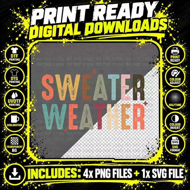 Sweater Weather Fall T-Shirt, Sweater Weather Distressed Png SVG Digital Bundle