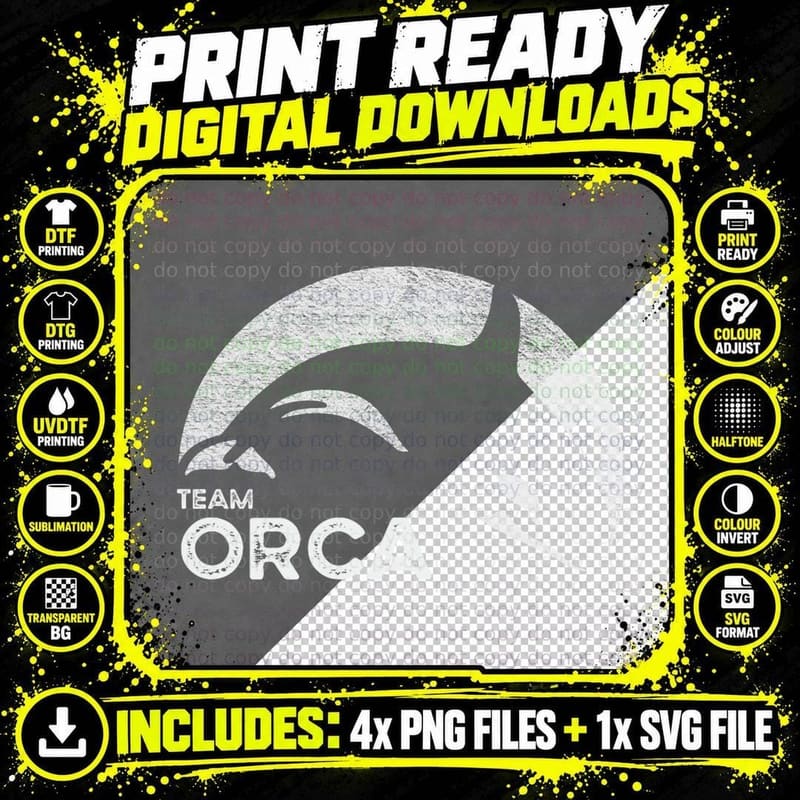 Team Orca Killer Whale Distressed Design T-Shirt Png SVG Digital Bundle