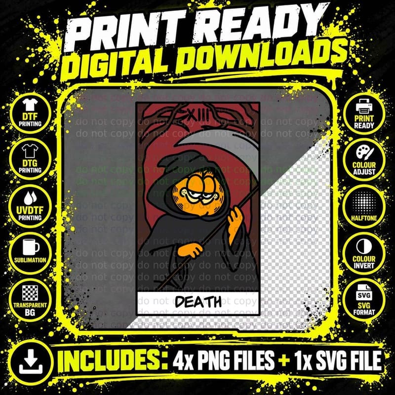 The Death Tarot Card but It's Garfield Classic T-Shirt Png SVG Digital Bundle