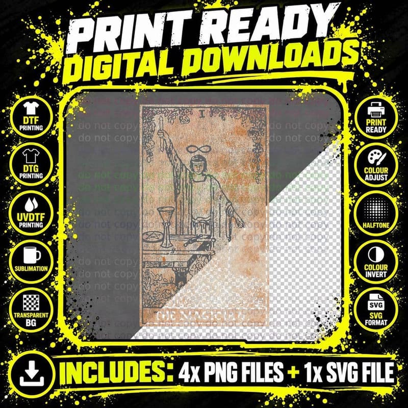 The Magician Tarot Card Vintage Distressed Occult Png SVG Digital Bundle