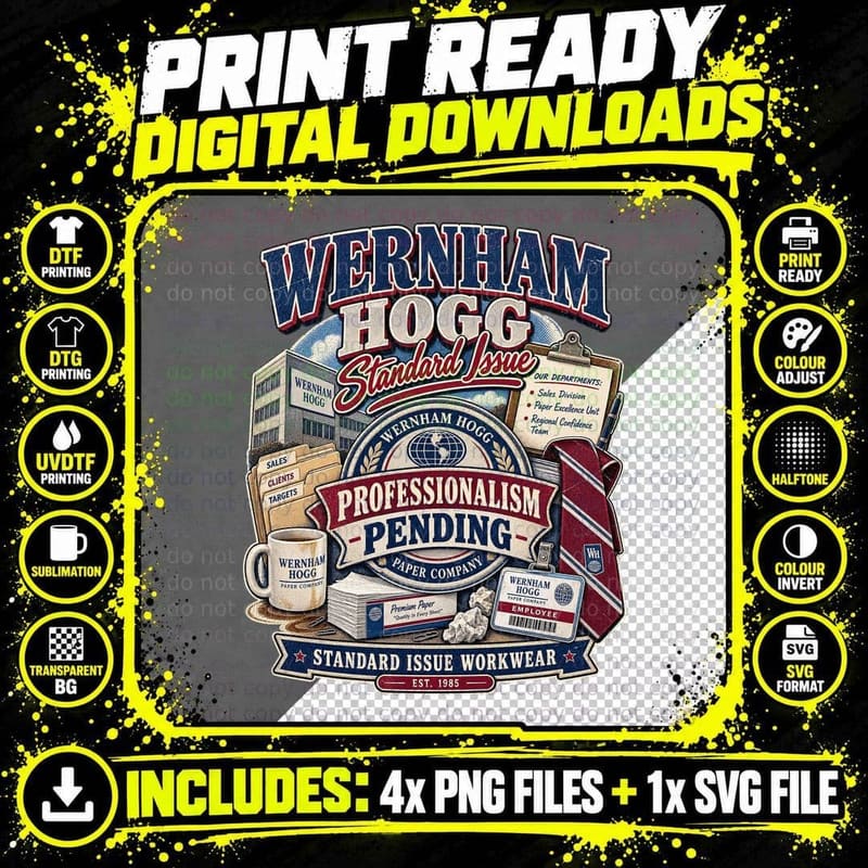 The Office UK Wernham Hogg Retro Badge Office Work Shirt Png SVG Digital Bundle