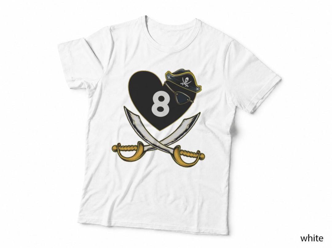 The Vintage Pirate Billiards Heart with Skull Hat T-Shirt
