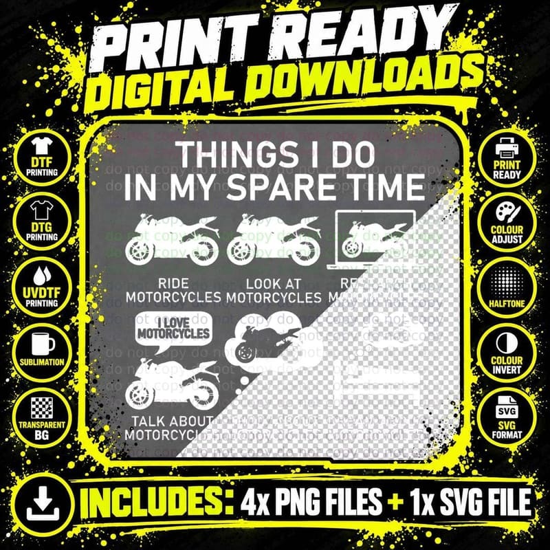 Things I Do in My Spare Time - Motorcycles Classic Png SVG Digital Bundle