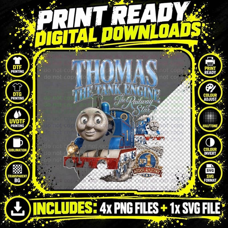 Thomas the Tank Engine Vintage Retro Railway Cartoon Png SVG Digital Bundle
