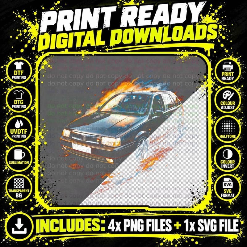 Tipo Hatch T-Shirt, Halftone Classic Car Graphic Tee Png SVG Digital Bundle