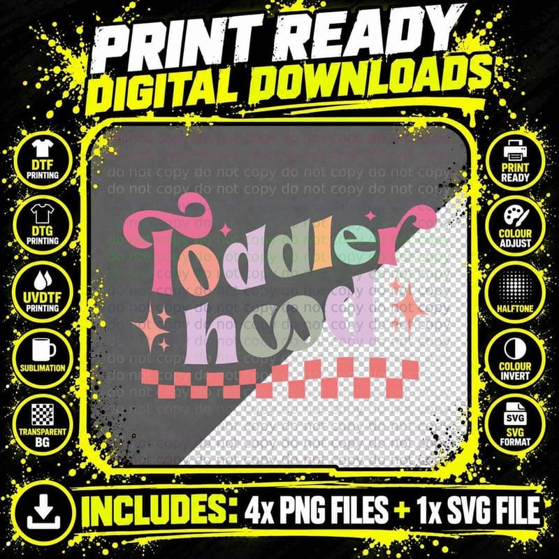 Toddlerhood Toddler Kids T-Shirt, Colorful Retro Png SVG Digital Bundle