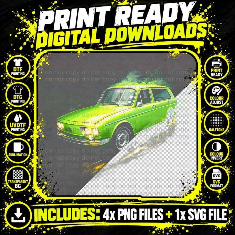Type 4 Variant Wagon T-Shirt, Halftone Classic Car Png SVG Digital Bundle