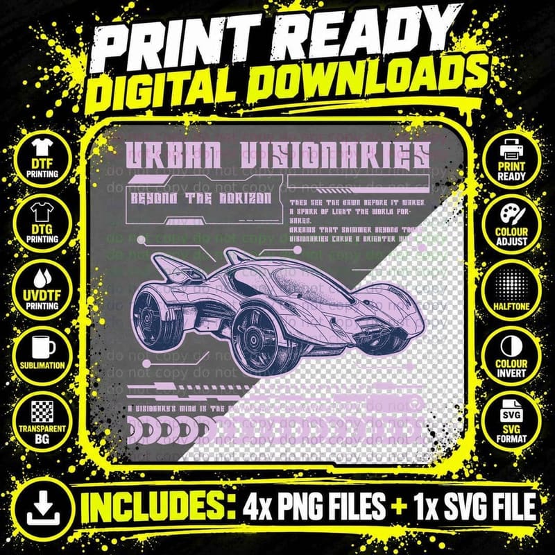 Urban Visionaries T-Shirt, Retro Futuristic Design Png SVG Digital Bundle