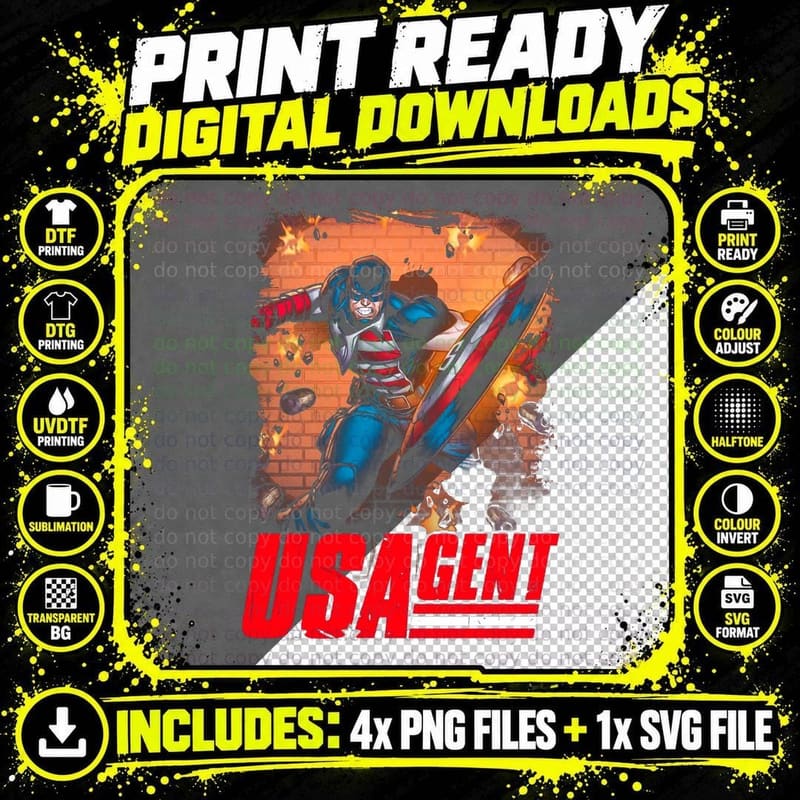 Usagent Retro Comic Book T-Shirt, Patriotic Png SVG Digital Bundle
