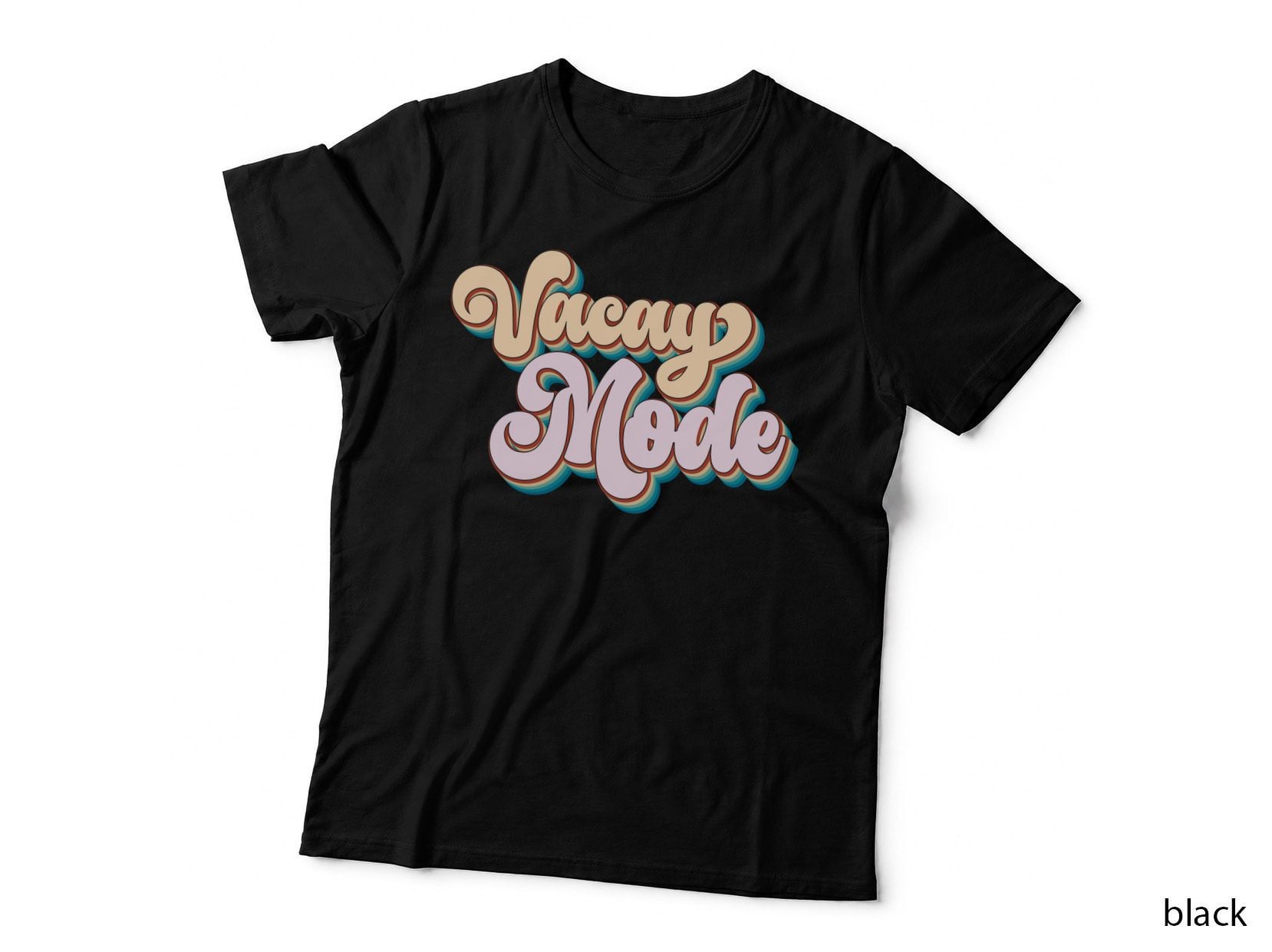 Vacay Mode Summer T-Shirt, Rainbow Clouds Retro Text Sunny Tee, Pool Party Shirt