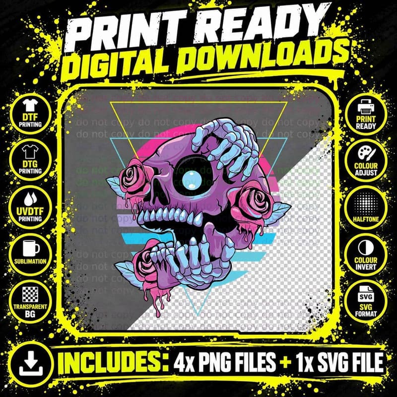 Vaporwave Aesthetic Retro Skull Pastel Goth Art 80s 90s Png SVG Digital Bundle