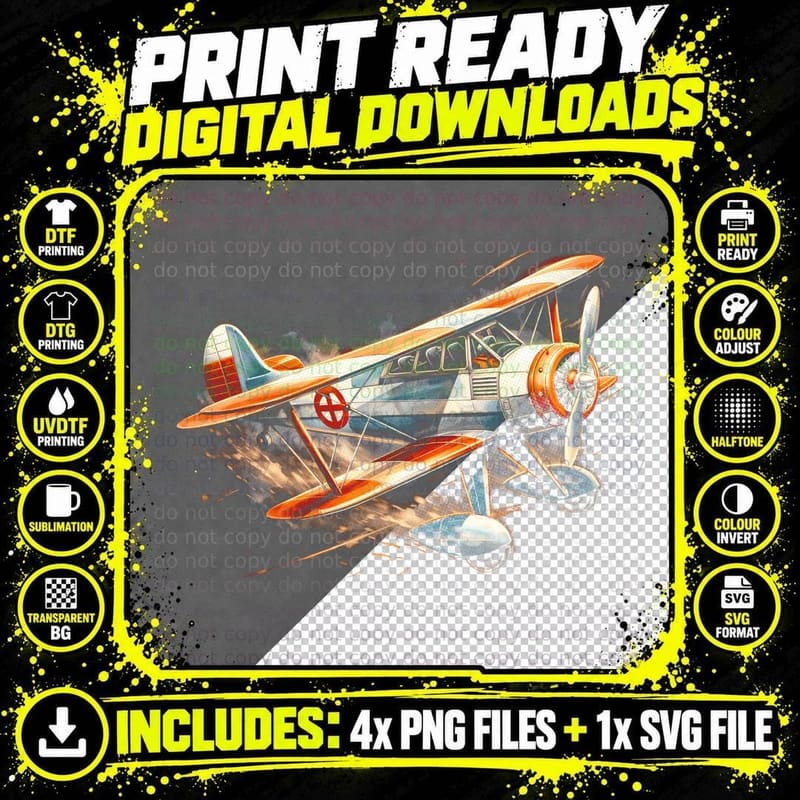 Vintage Biplane T-Shirt, Halftone Old Money Luxury Png SVG Digital Bundle