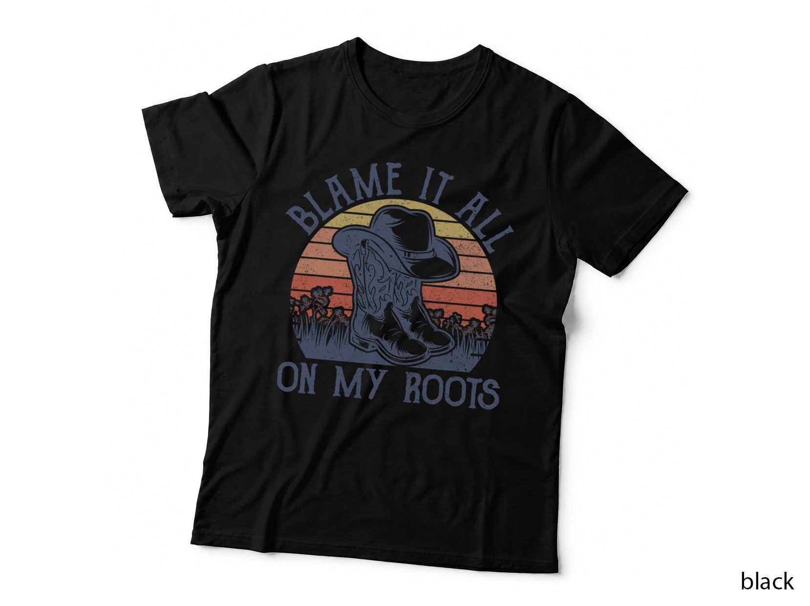 Vintage Blame It All on My Roots Cowboy Hat Country Music T-Shirt