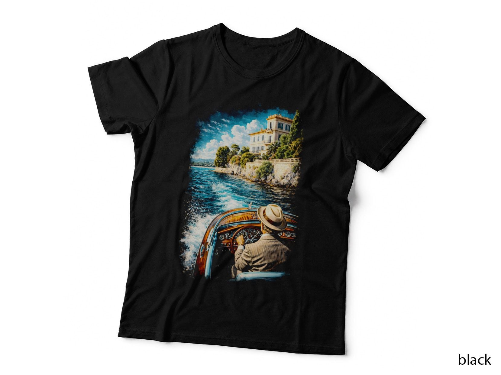 Vintage Boat Mansion T-Shirt, Halftone Old Money Luxury Graphic Tee