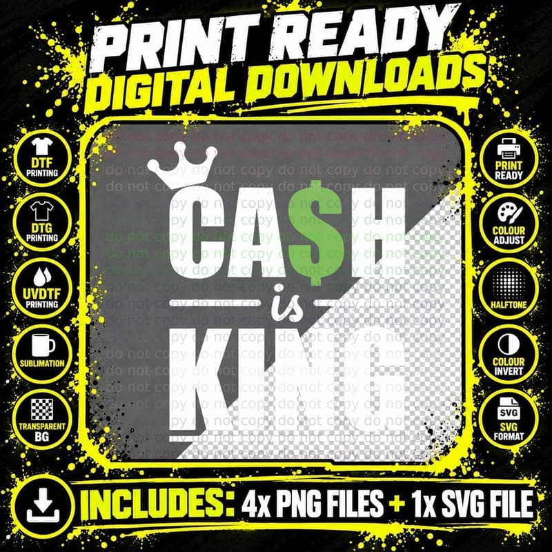 Vintage Cash Is King T-Shirt Png SVG Digital Bundle
