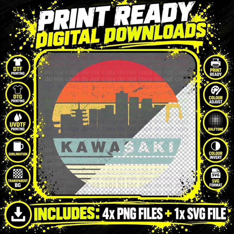 Vintage Kawasaki Skyline Silhouette T-Shirt Png SVG Digital Bundle