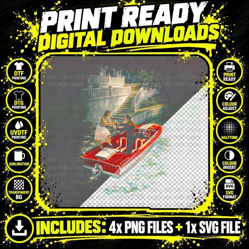 Vintage Motorboat Villa T-Shirt, Halftone Old Money Png SVG Digital Bundle