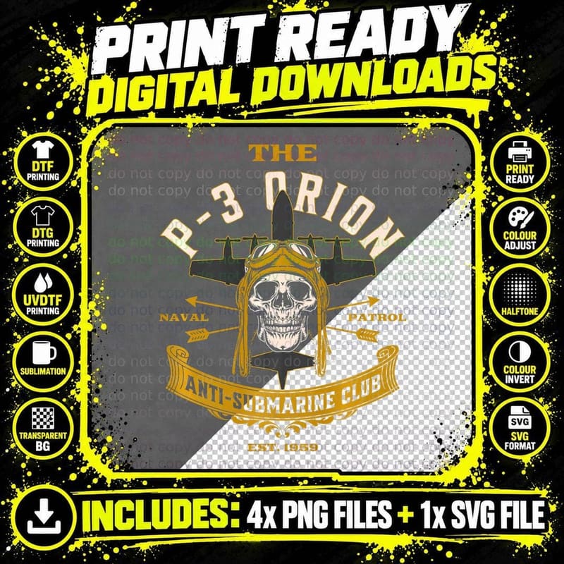 Vintage P-3 Orion Anti-Submarine Naval Patrol Ai Png SVG Digital Bundle