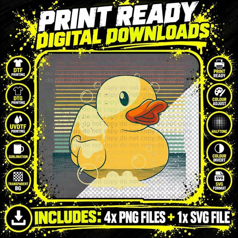 Vintage Rubber Duck Art for Kid Men Women Rubber Ducky Png SVG Digital Bundle