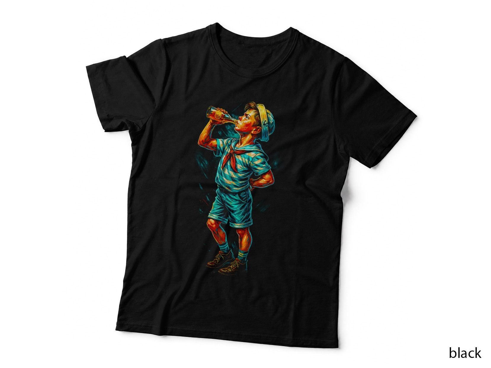 Vintage Sailor Bottle T-Shirt, Halftone Urban Street Art Graphic Tee