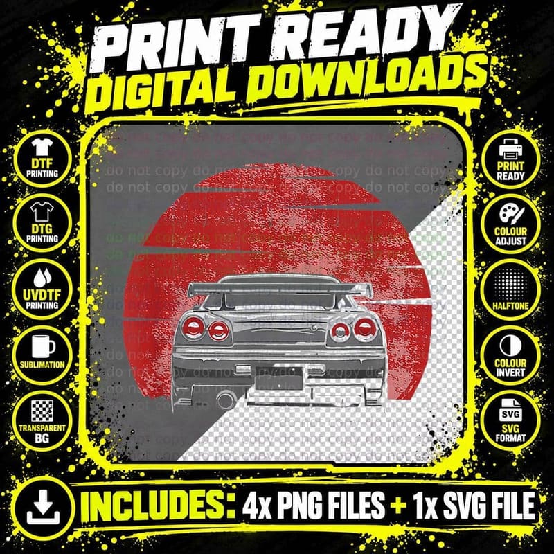 Vintage Skyline JDM Gt R T-Shirt Png SVG Digital Bundle