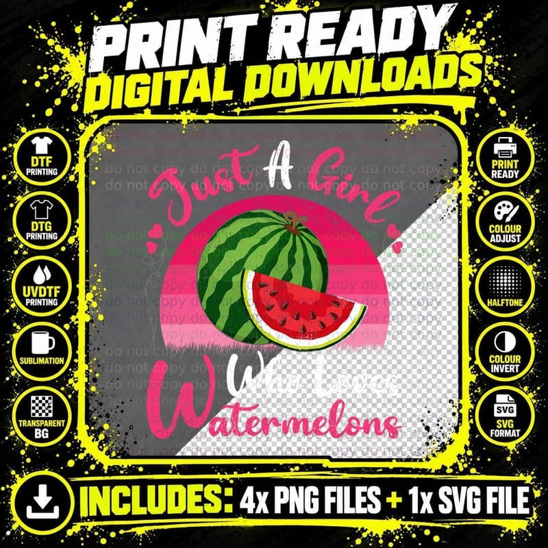 Vintage Watermelon Fruit Just a Girl Who Loves Png SVG Digital Bundle