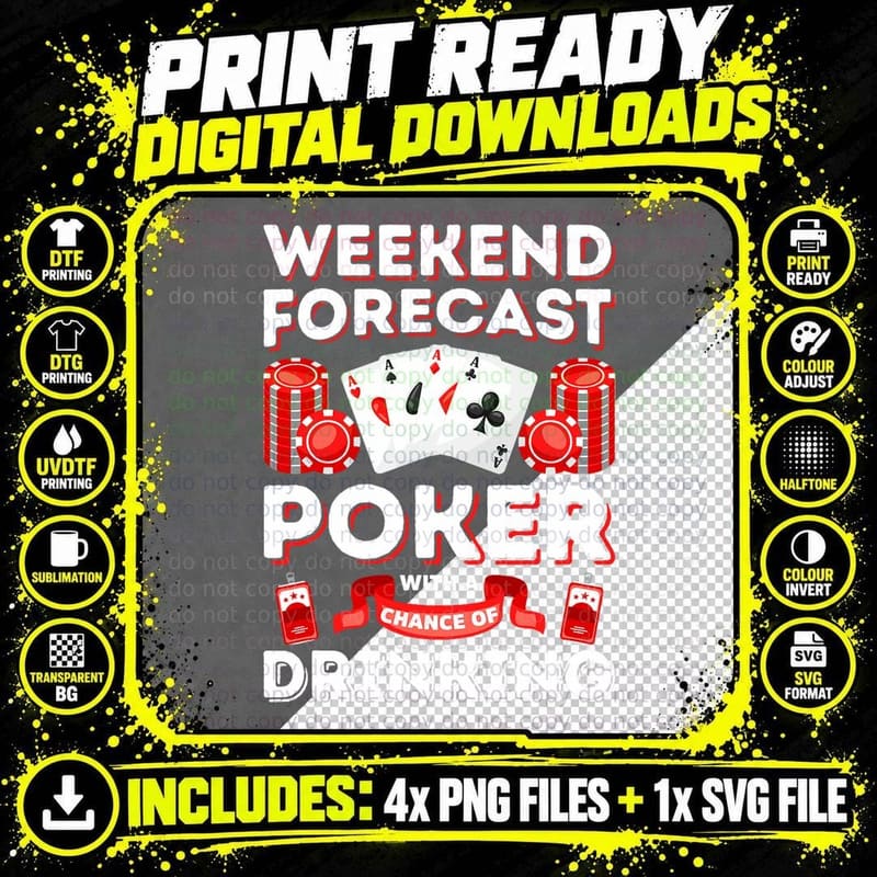 Vintage Weekend Forecast Poker Drinking T-Shirt for Men Png SVG Digital Bundle