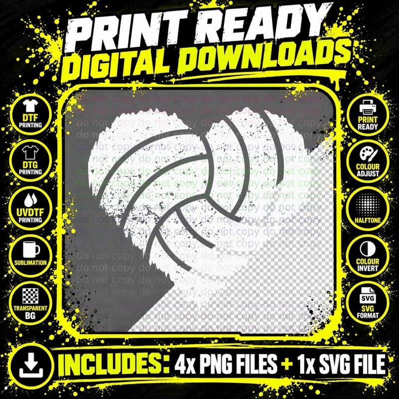 Volleyball Silhouette on Distressed Background Png SVG Digital Bundle
