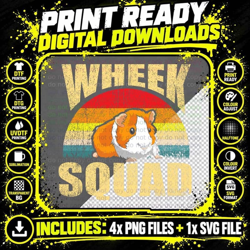 Wheek Squad Retro Guinea Pig Shirt Hamster Accessory Png SVG Digital Bundle