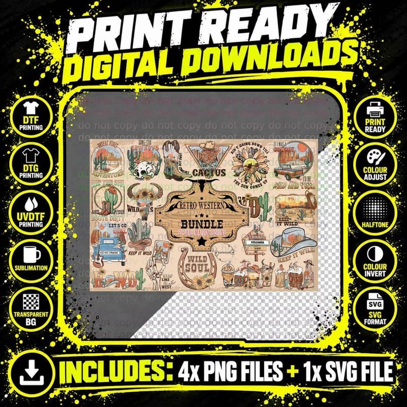 Wild Soul Western T-Shirt, Retro Western Bundle Graphic Png SVG Digital Bundle