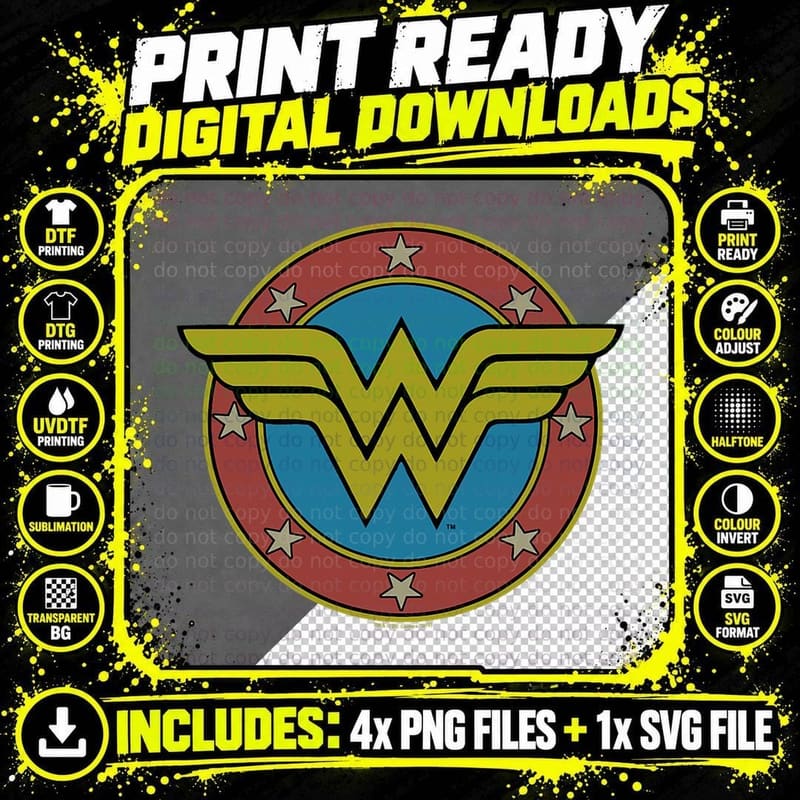 Wonder Woman Vintage Emblem T-Shirt Png SVG Digital Bundle
