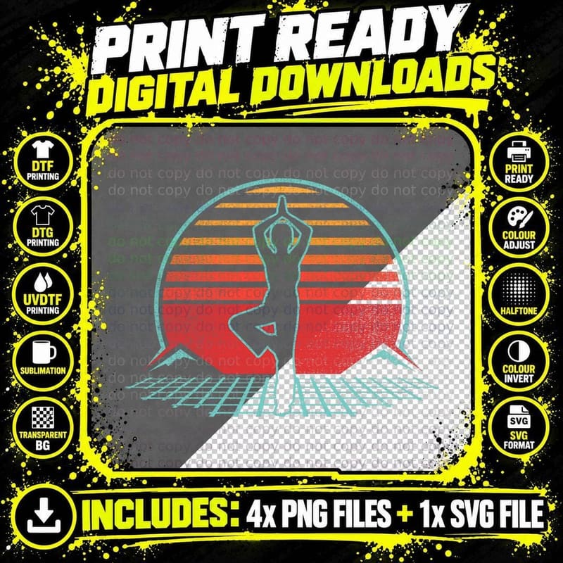 Yoga Retro Vintage 80s Style Gift T-Shirt Png SVG Digital Bundle