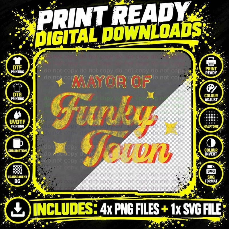 1970s Disco Funk 70s Retro Funk Mayor of Funky Town Png SVG Digital Bundle