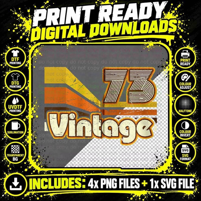 1973 Vintage Birthday Retro Gifts for Men Woman 70s 80s Png SVG Digital Bundle