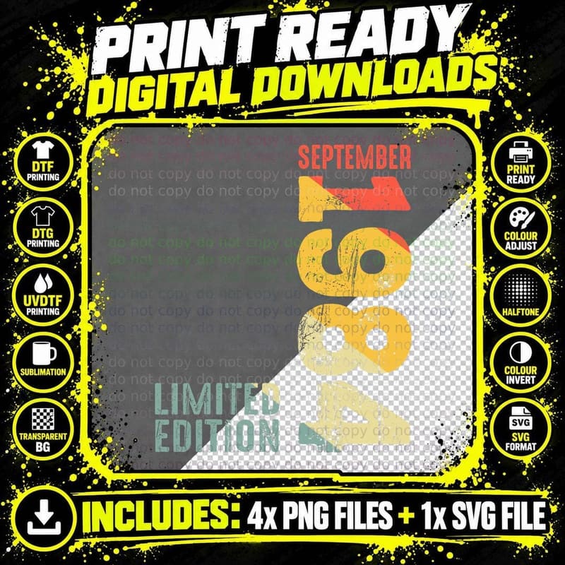 1984 September T-Shirt, Retro Vintage Design Png SVG Digital Bundle