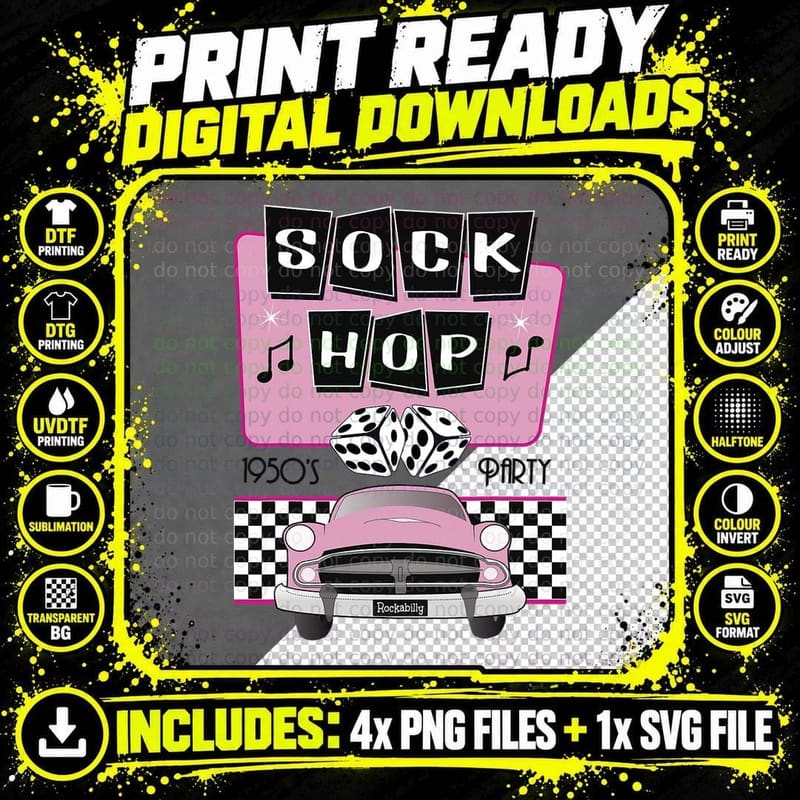 50s Sock Hop Dance Retro 1950s Party Doo Wop Rockabilly Png SVG Digital Bundle