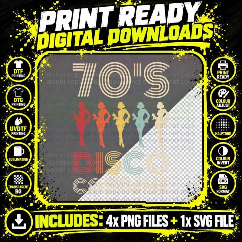 70s Disco Costume 70 Styles 1970s Women Themed Party Png SVG Digital Bundle