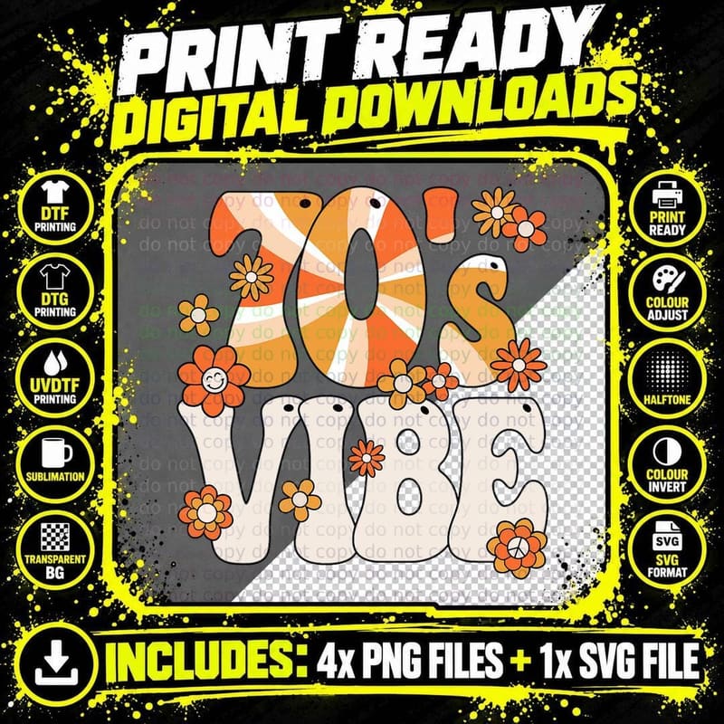 70s Vibe 70s Costume Peace Groovy Hippie 70's Theme Png SVG Digital Bundle