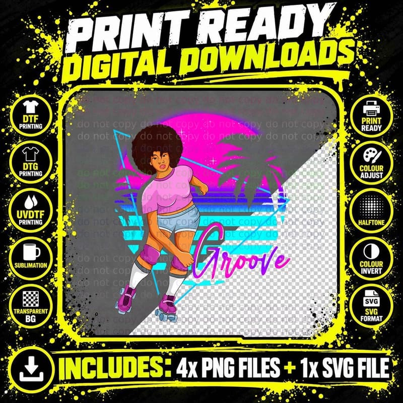 Afro 70s Soul Retro Disco Black Funk Music Groove Png SVG Digital Bundle