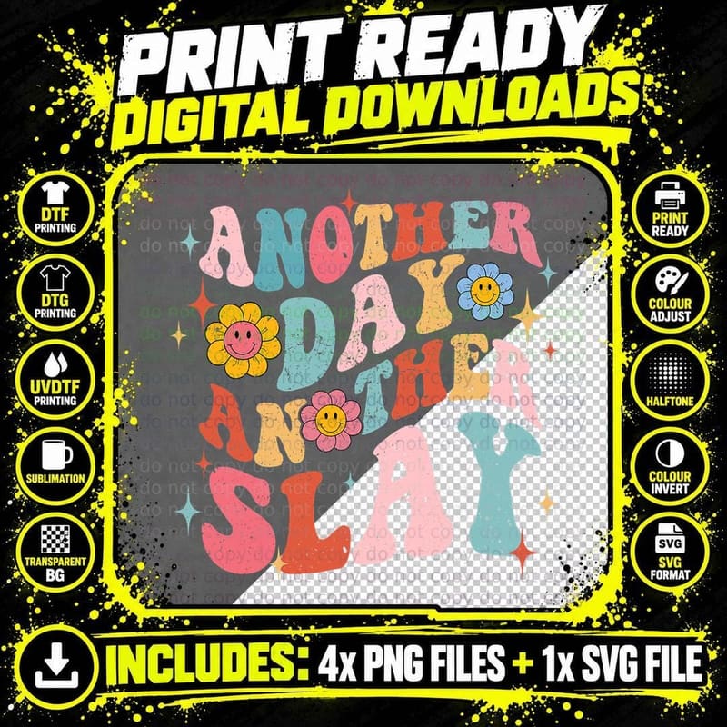 Another Day Another Slay Groovy Inspired Positive Vibes Png SVG Digital Bundle