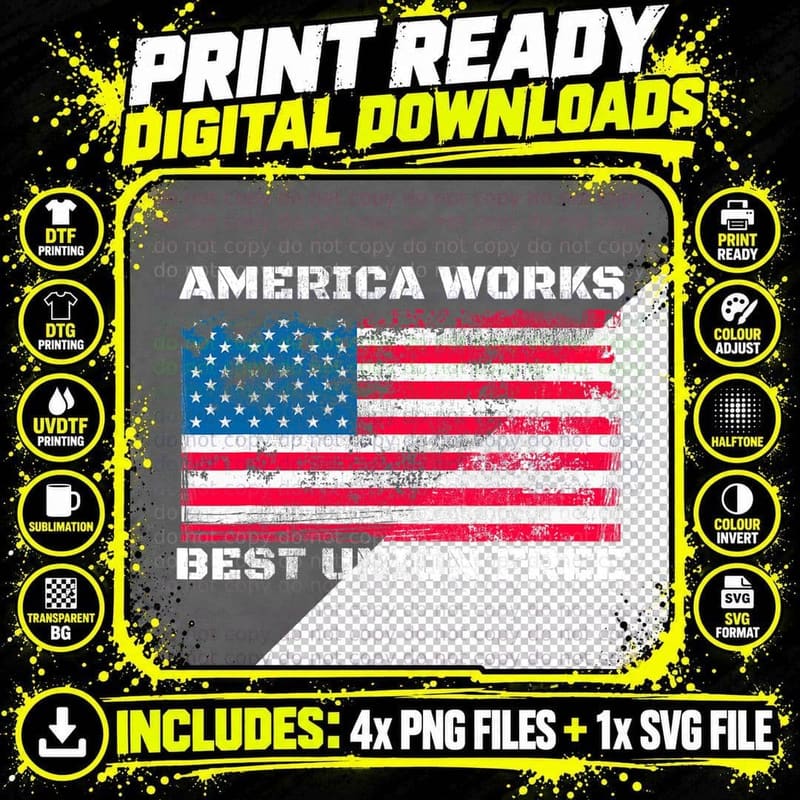 Anti Union America Works Best Union Free Vintage US Flag Png SVG Digital Bundle