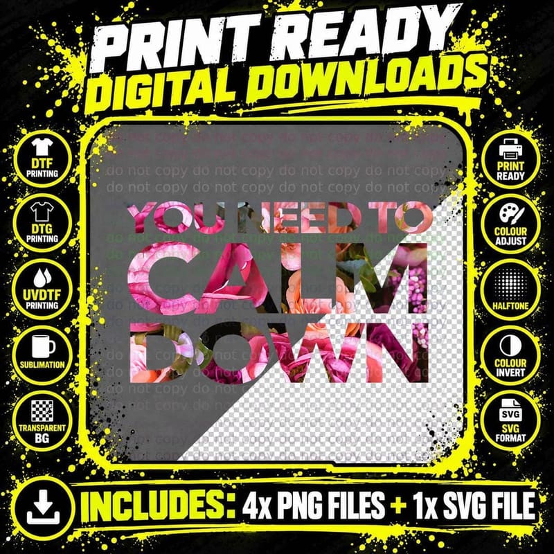 Aoty Classic Fit Crew Neck 'Calm Down' T-Shirt - Adult Png SVG Digital Bundle
