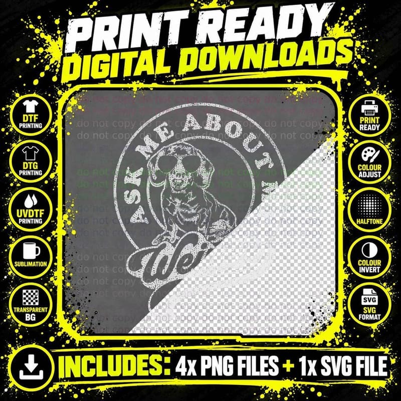 Ask Me About My Weiner Retro Dachshund Vintage Wiener Png SVG Digital Bundle