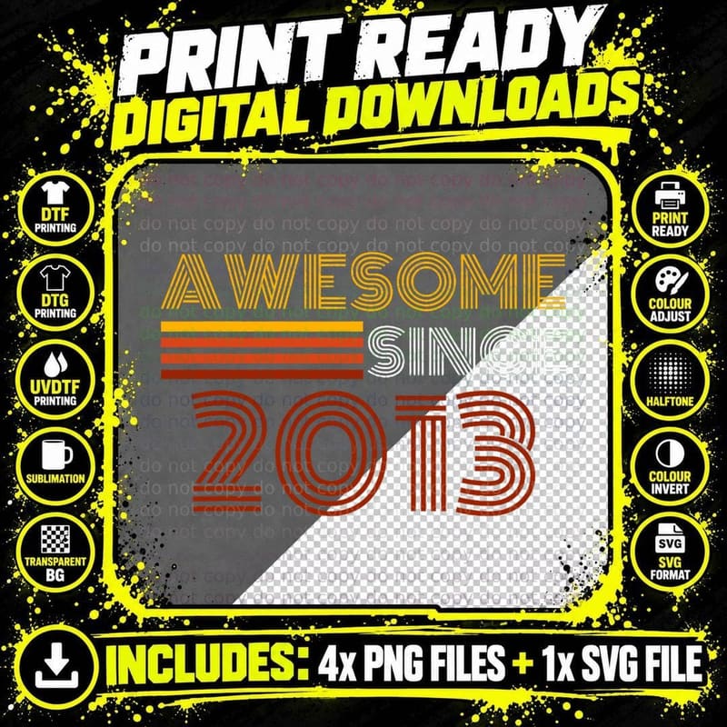 Awesome Since 2013 Retro Born in 2013 Anniversary Png SVG Digital Bundle