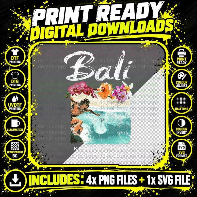 BALI Indonesia Surfing Keramas Beach Vintage Surfer Png SVG Digital Bundle