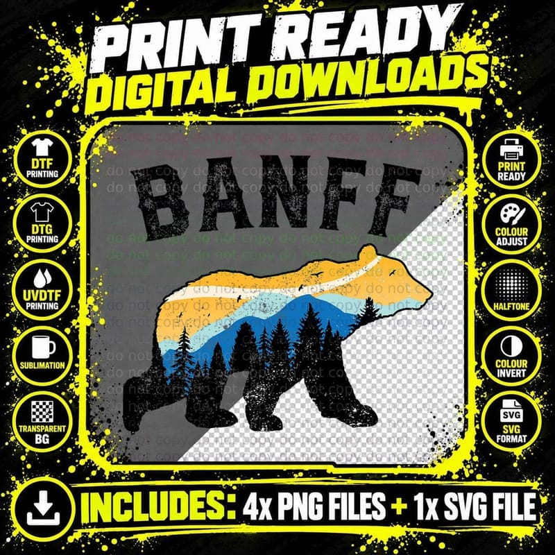 Banff Canadian National Park Retro Souvenir Banff Bears Png SVG Digital Bundle