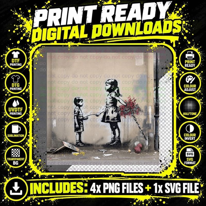 Banksy Art Girl and Little Brother Classic T-Shirt Png SVG Digital Bundle