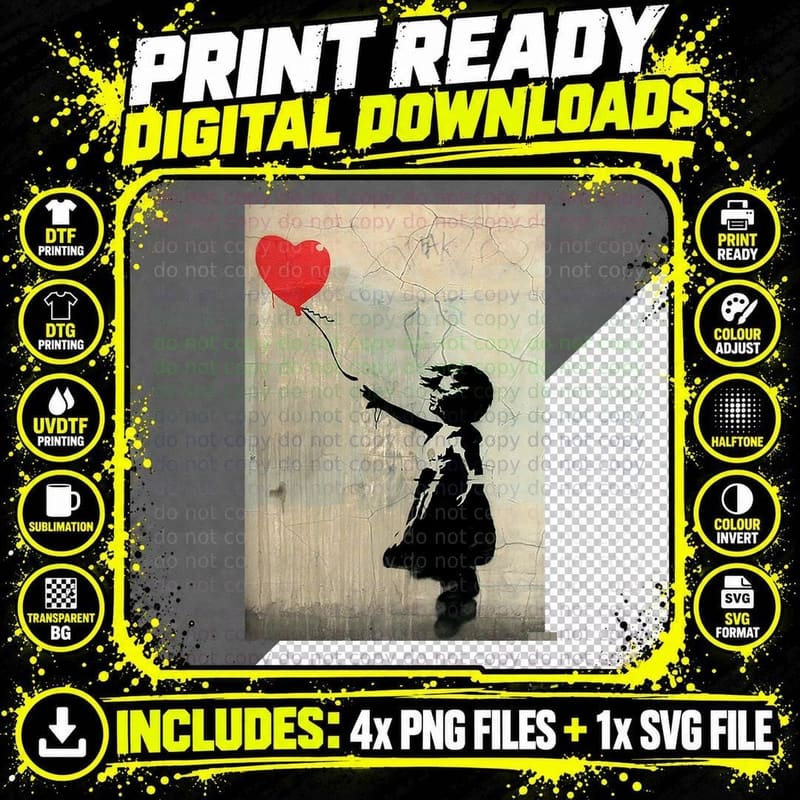 Banksy Red Heart Balloon Classic T-Shirt Png SVG Digital Bundle