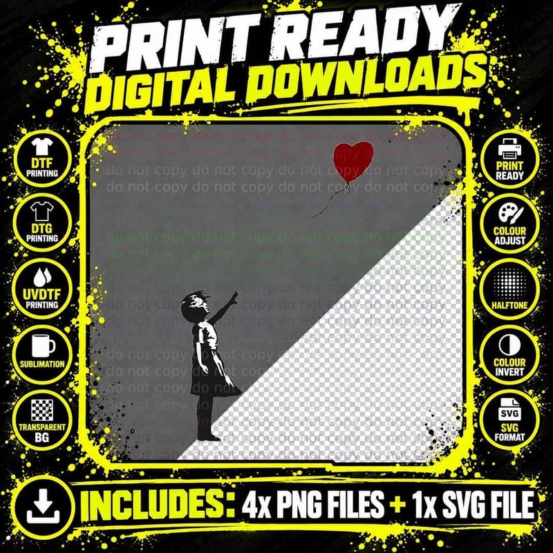 Banksy- Girl with Heart Balloon. Classic T-Shirt Png SVG Digital Bundle